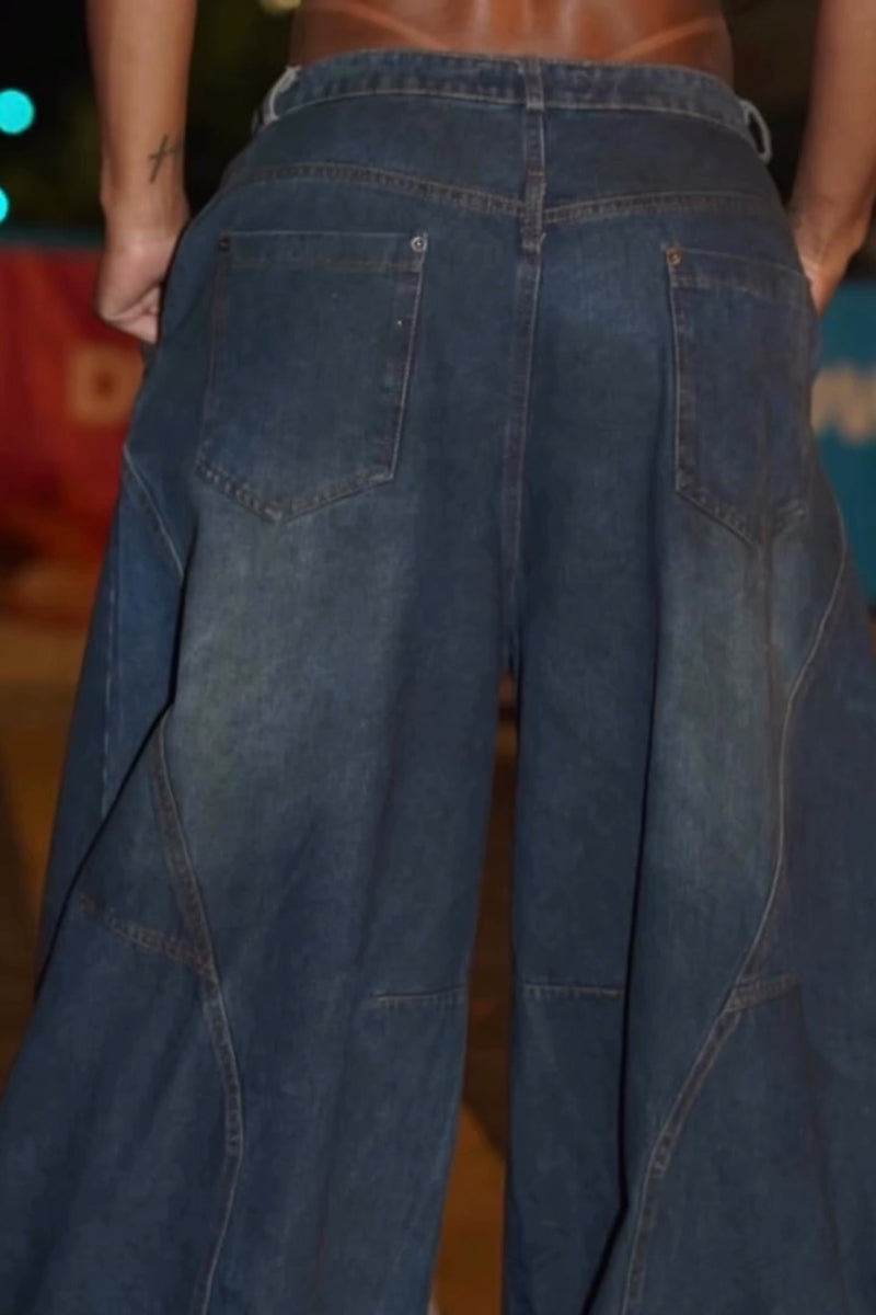 Women's Fashion Asymmetric Waistband Wide Leg Jeans