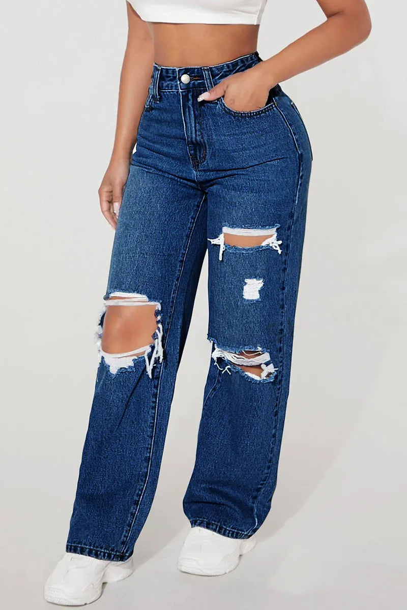 Women's High Street Distressed Knee Trend Jeans
