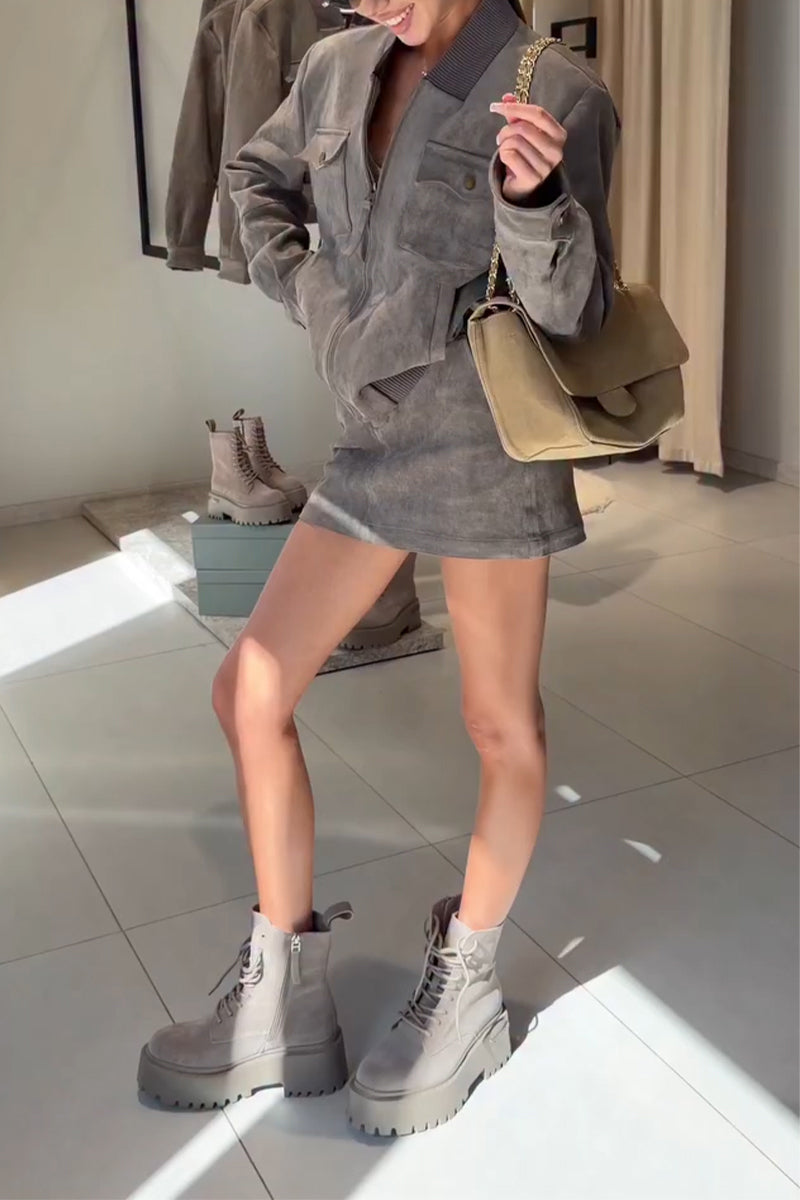 Women's Elegant Casual Lapel Jacket or Skirt