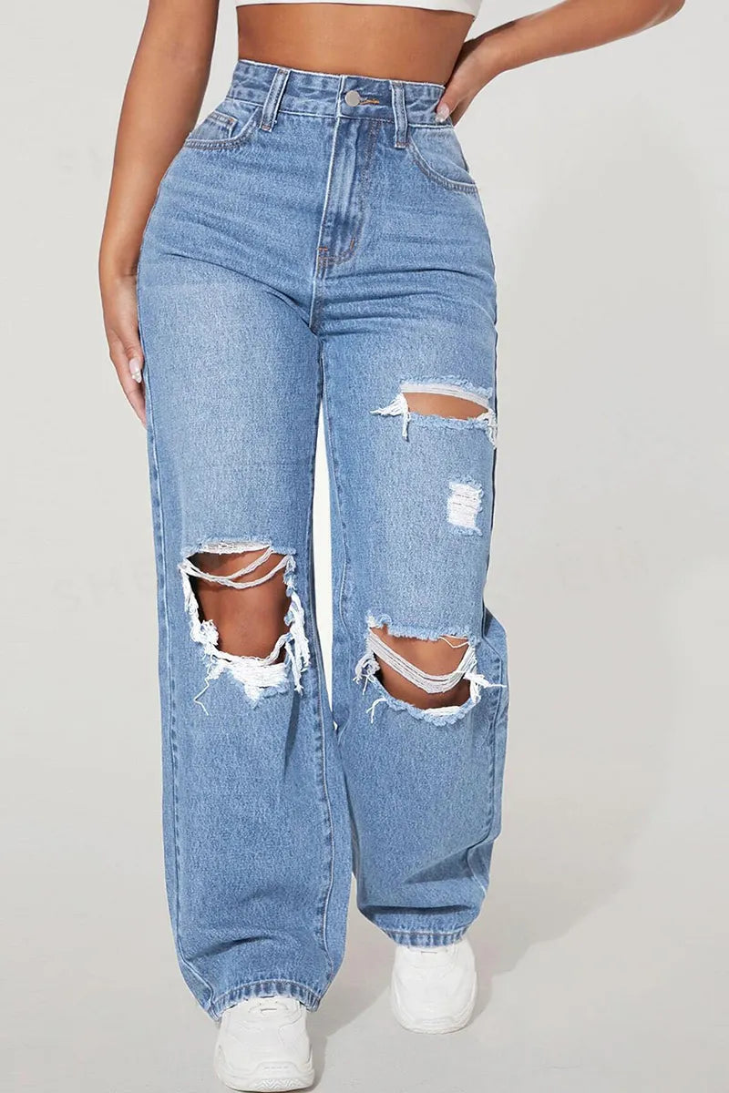 Women's High Street Distressed Knee Trend Jeans