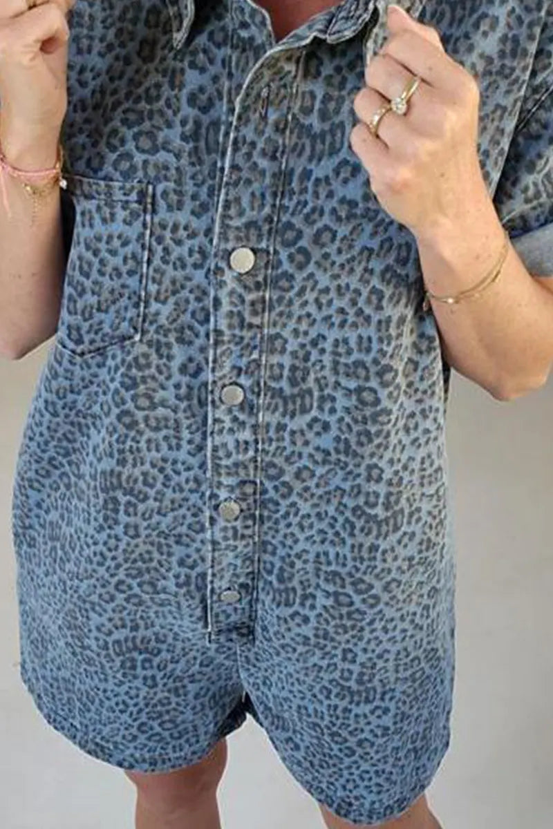Women's Casual Printed Loose Fit Denim Jumpsuit