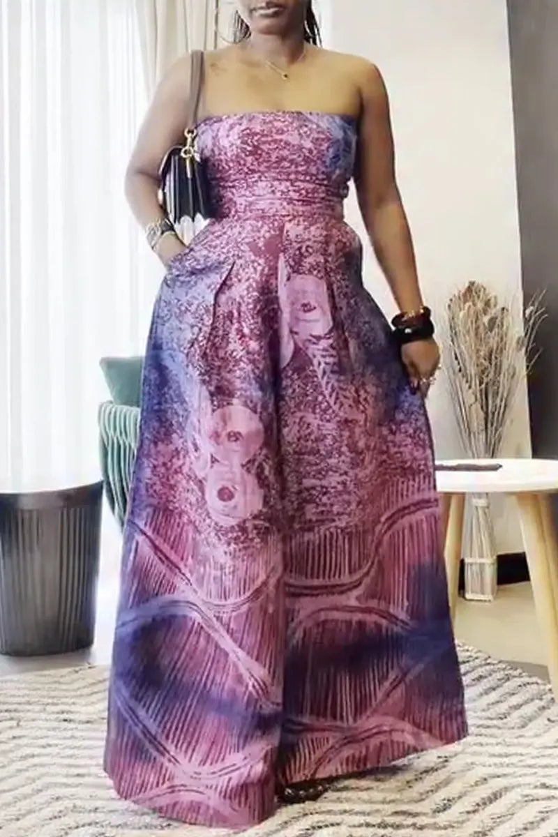 Women's Strapless Printed Temperament Casual Wide Leg Jumpsuit