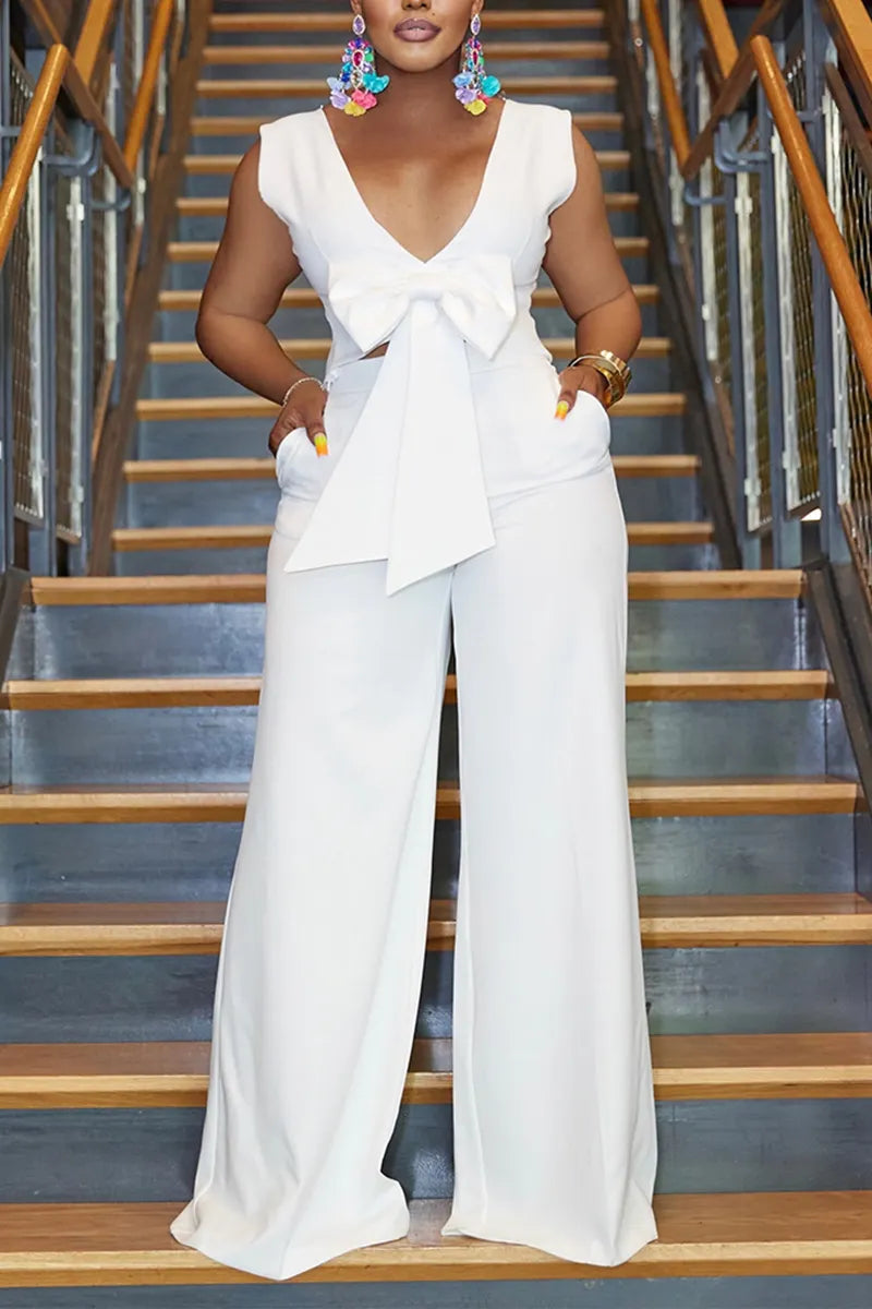Women's Elegant Bow Top Pants Two-Piece Set