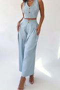 Women's Casual Button Vest Tapered Pants Two-Piece Set