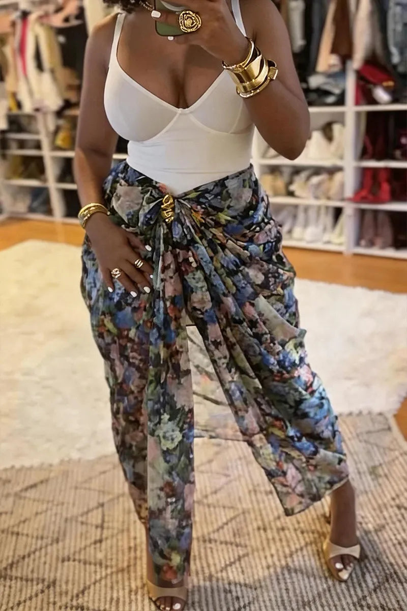 Women's Elegant Resort Print Pleated Skirt