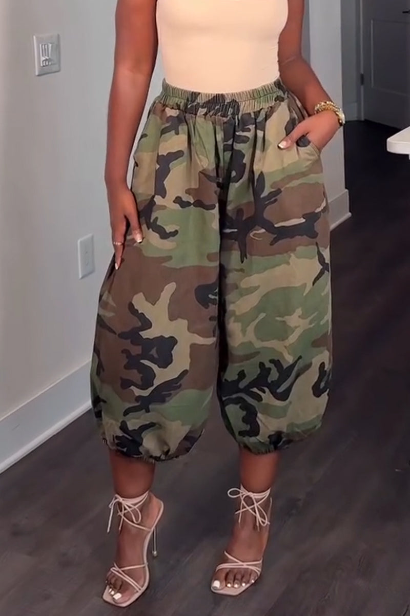 Women's Casual Wide Leg Camouflage Pants