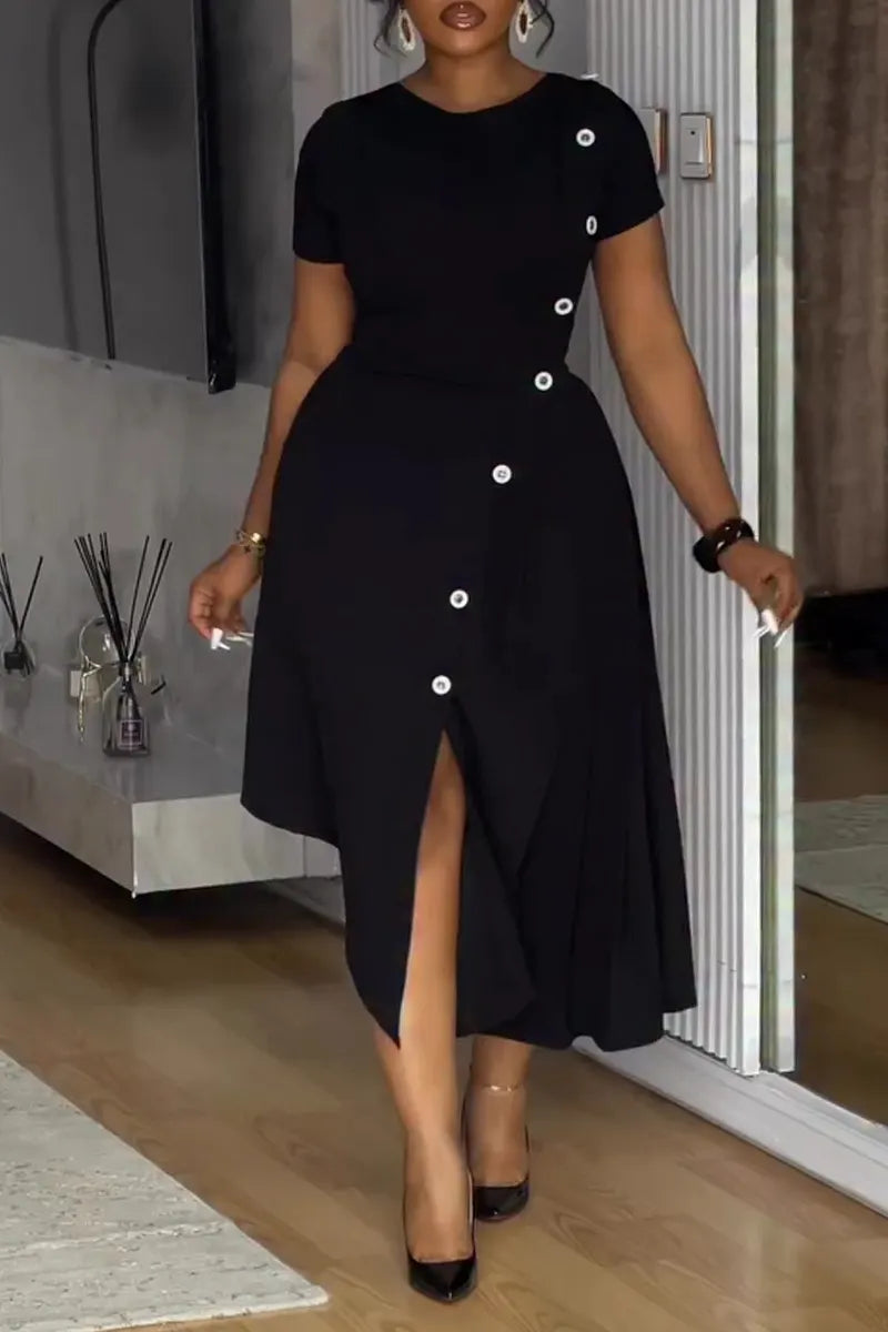 Women's Round Neck Irregular Breasted Elegant Casual Dress