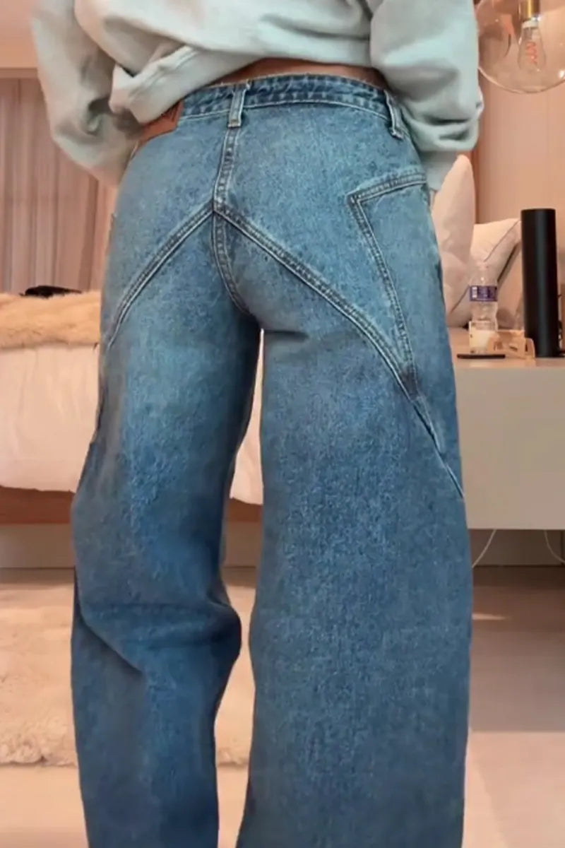 Women's Casual Star Print Wide Leg Jeans