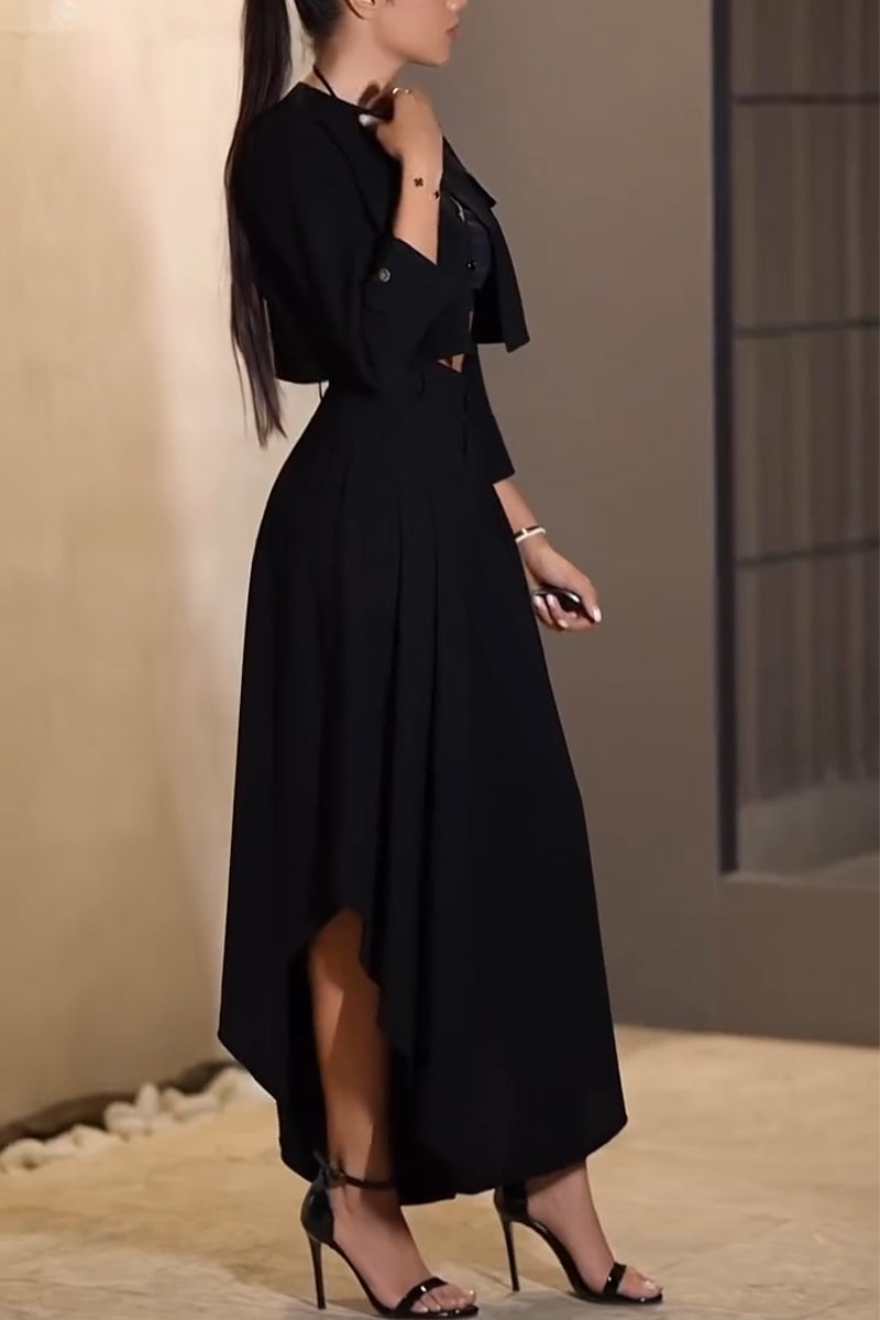 Women's Round Neck Short Jacket+ Pants Casual Suit