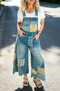 Women Shoulder Strap Patch Star Print Casual Denim Jumpsuit
