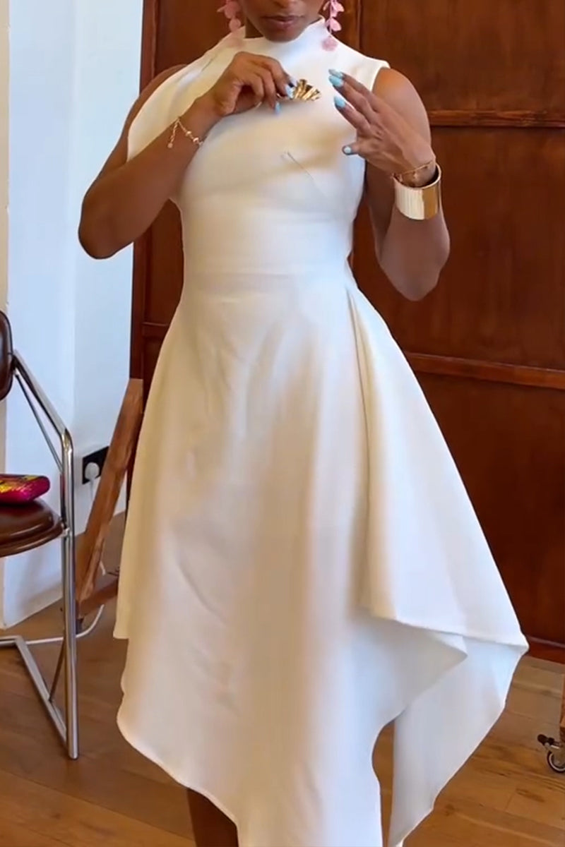 Women's Simple Elegant Asymmetric Design Midi Dress