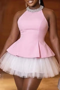 Women's Color Block Cropped Party Dress