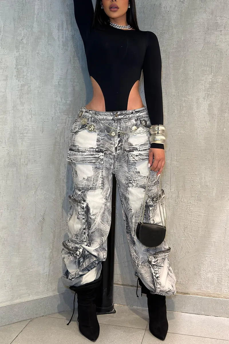 Women's Fashion Multi Pocket Worn Cargo Pants