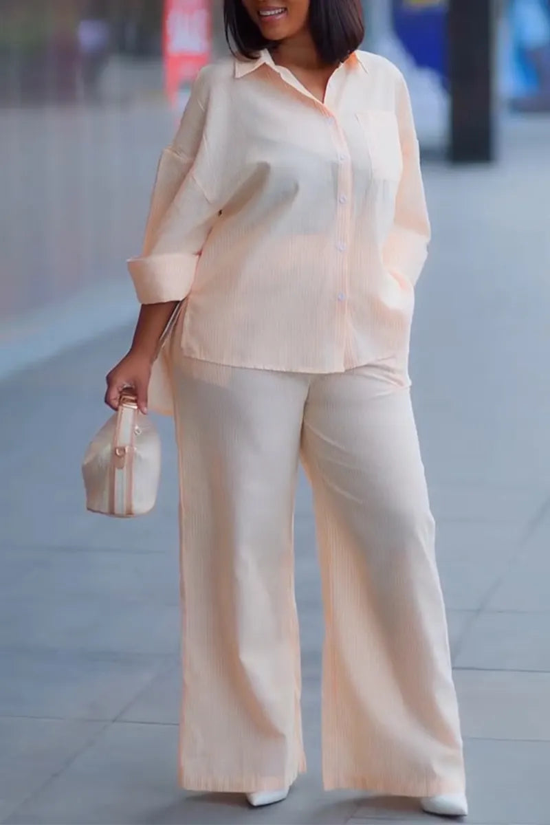 Women's Collar Shirt+Pants Loose Casual Set