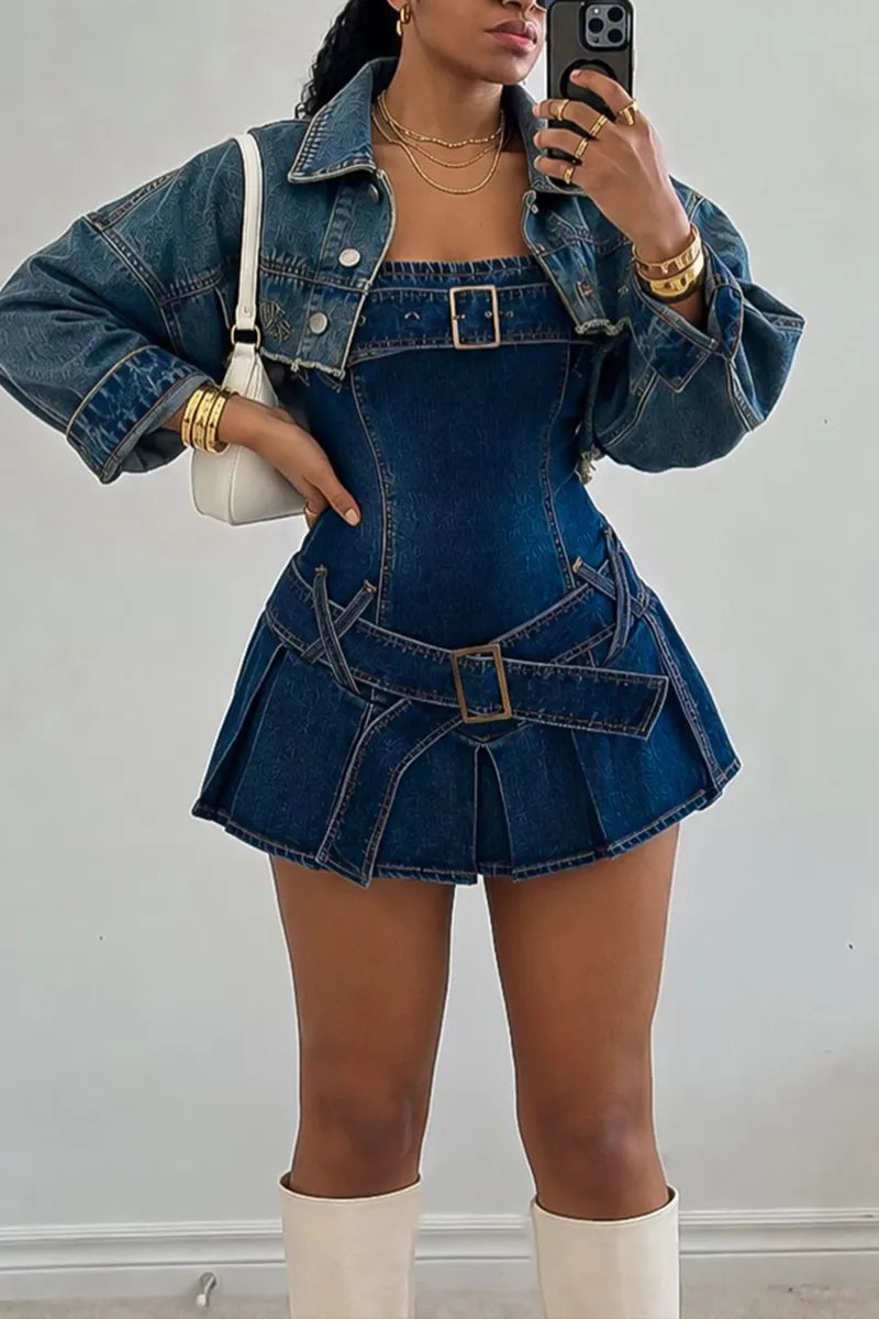 Women's Fashion Cropped Denim Jacket or Denim Mini Dress