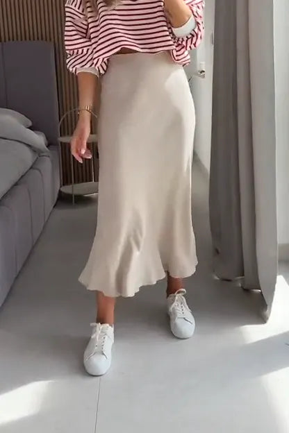 Women's Casual Comfortable Solid Color Satin Skirt