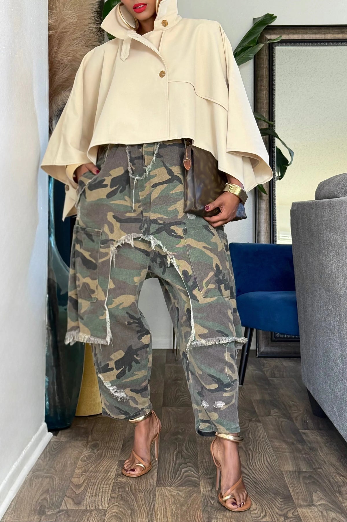 Women's Street Camo Washed Denim Double Layer Jeans