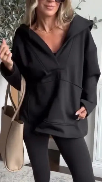 Womens Lapel Splicing Solid Color Casual Sweatshirt