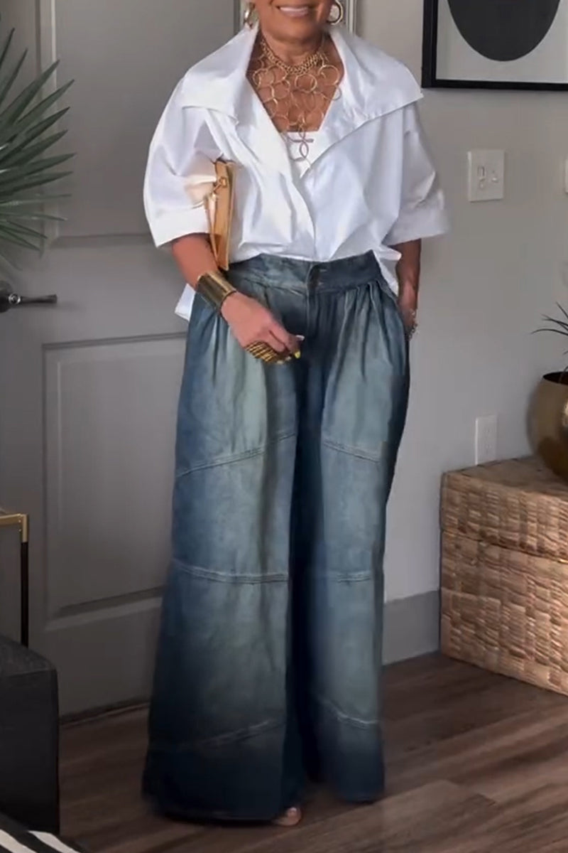 Women's Casual Loose Short Sleeve Shirt or Loose Casual Jeans