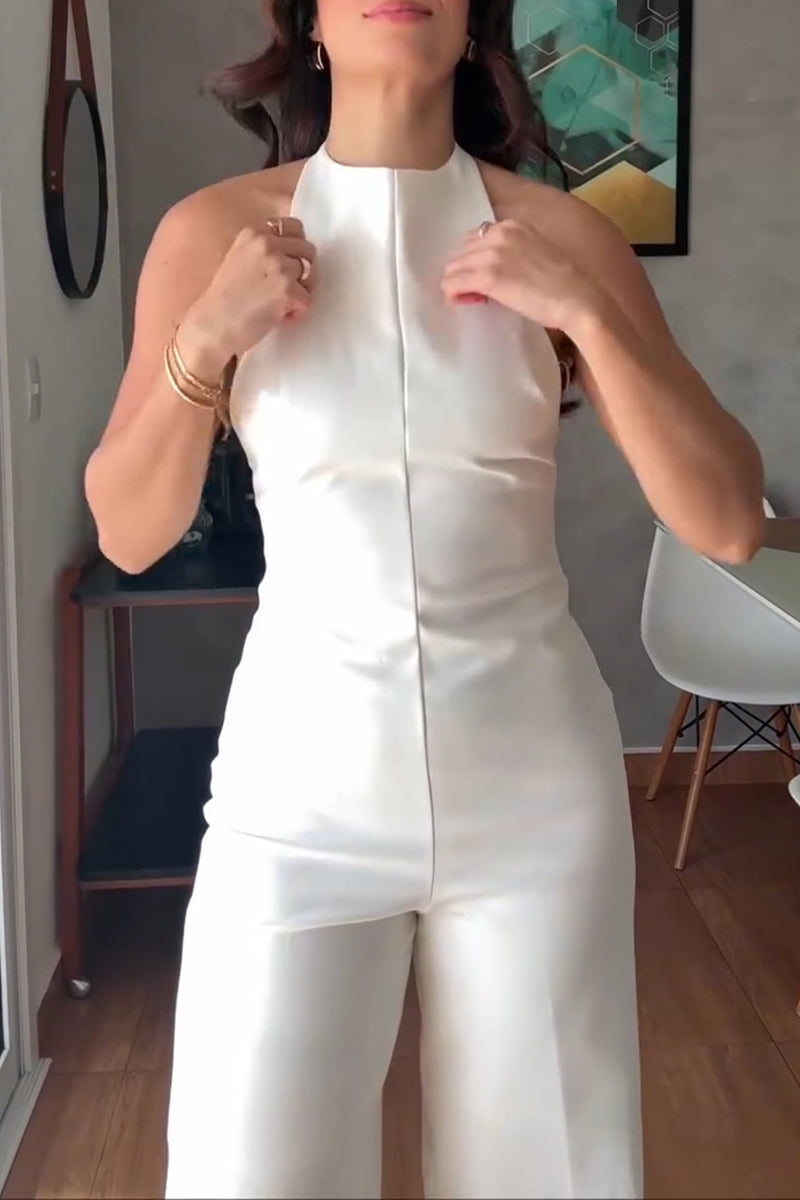 Women's Simple Commuter Backless Wide Leg Jumpsuit