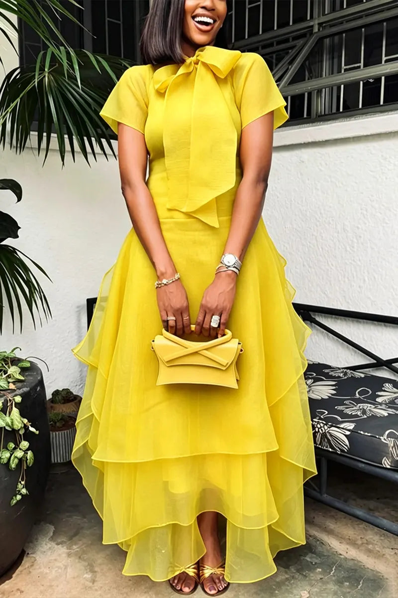 Women's Elegant Layered Cut Hem Maxi Dress