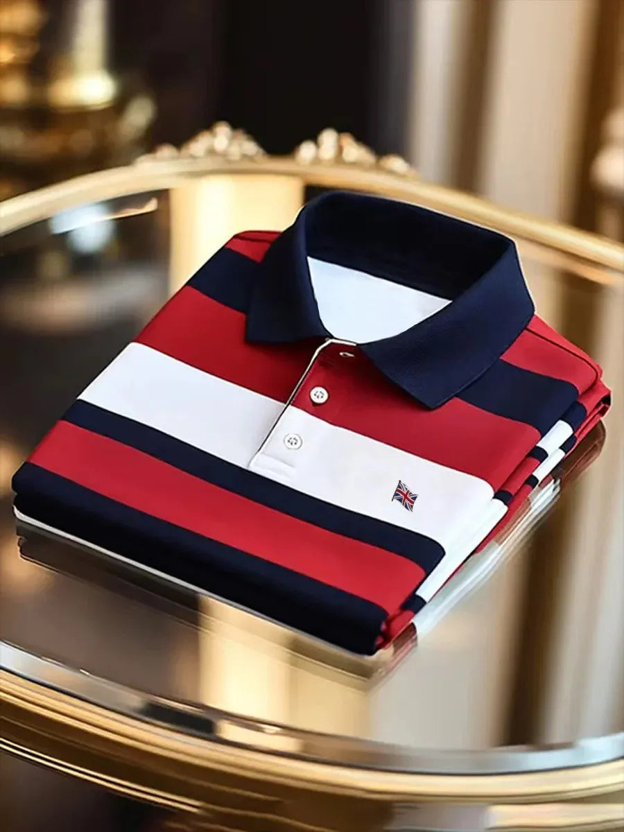 Men's Business Casual Union Jack Button Short Sleeve Polo Shirt