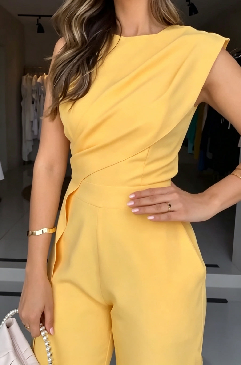 Women's Elegant Asymmetric Pleated Wide Leg Jumpsuit