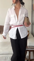Women Lapel Solid Color Casual Shirt