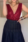 Women's Elegant Sequin Cami or Pleated Denim Skirt