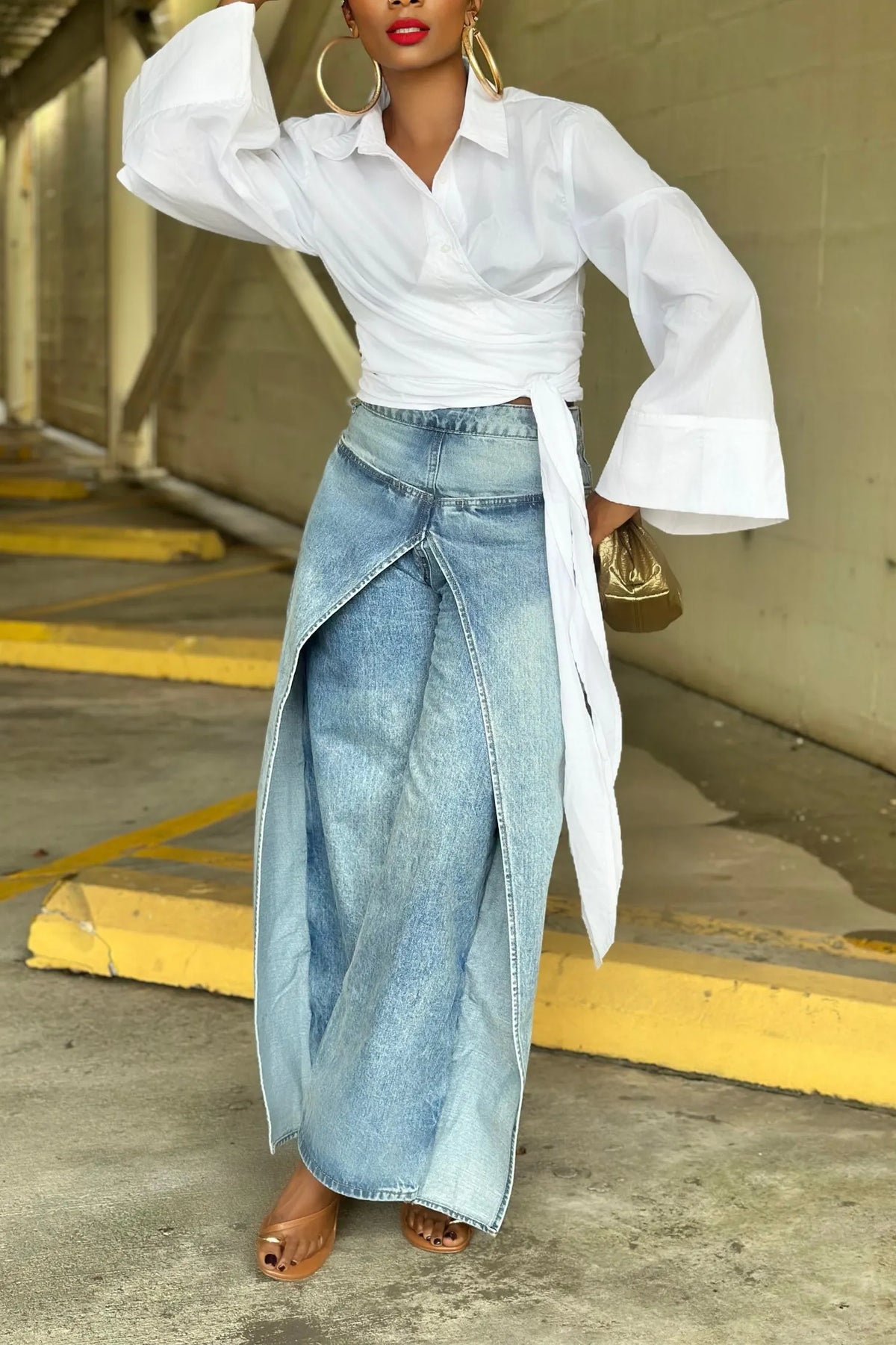 Women's Design Street Fashion Double Layer Patchwork Jeans