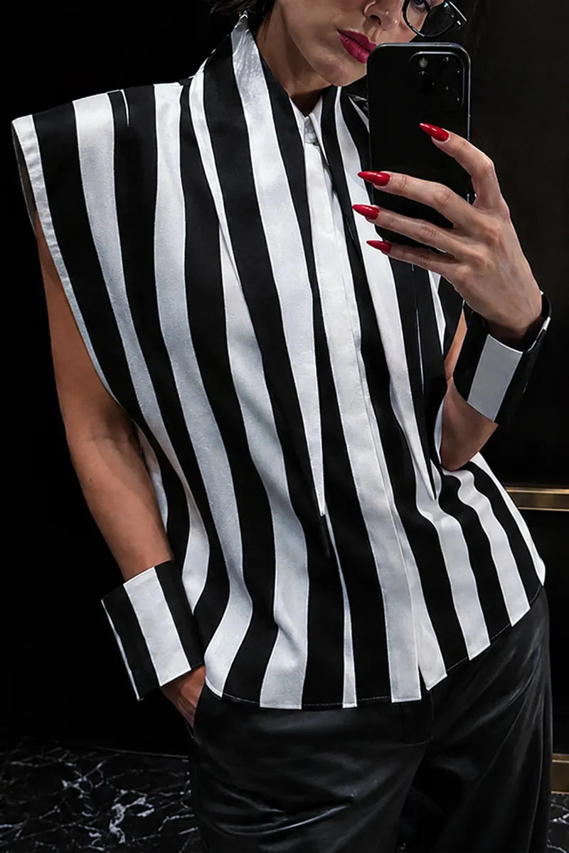 Women's Fashion Wide Shoulder Stripe Shirts with Cuff Trim