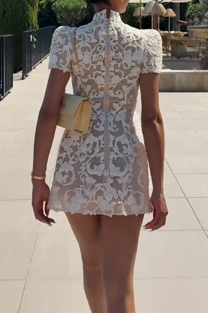 Women's Round Neck Lace Waist Cinching Elegant Temperament Dress