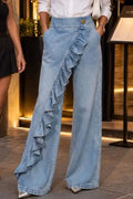 Women's Washed and Spliced Casual Wide Leg Jeans