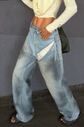 Women's Fashion Cutout Panel Wide Leg Jeans