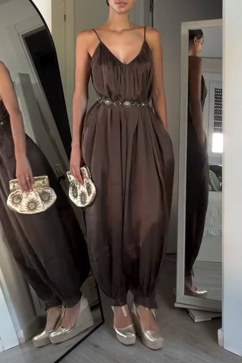 Women's Casual Wide Leg Data Loose Strappy Jumpsuit
