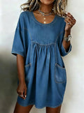 Women's Retro Casual Denim Dress With Pockets
