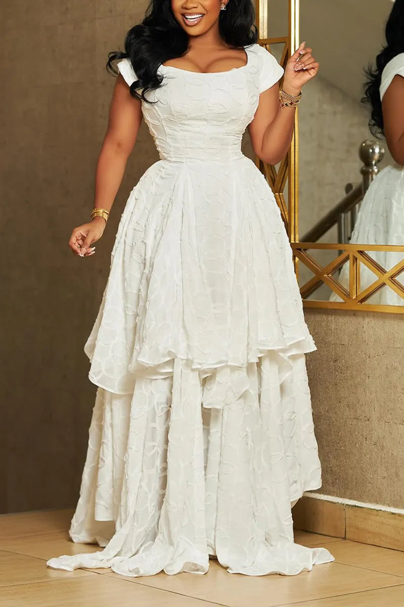Women's Elegant Textured Tiered Hem Maxi Dress