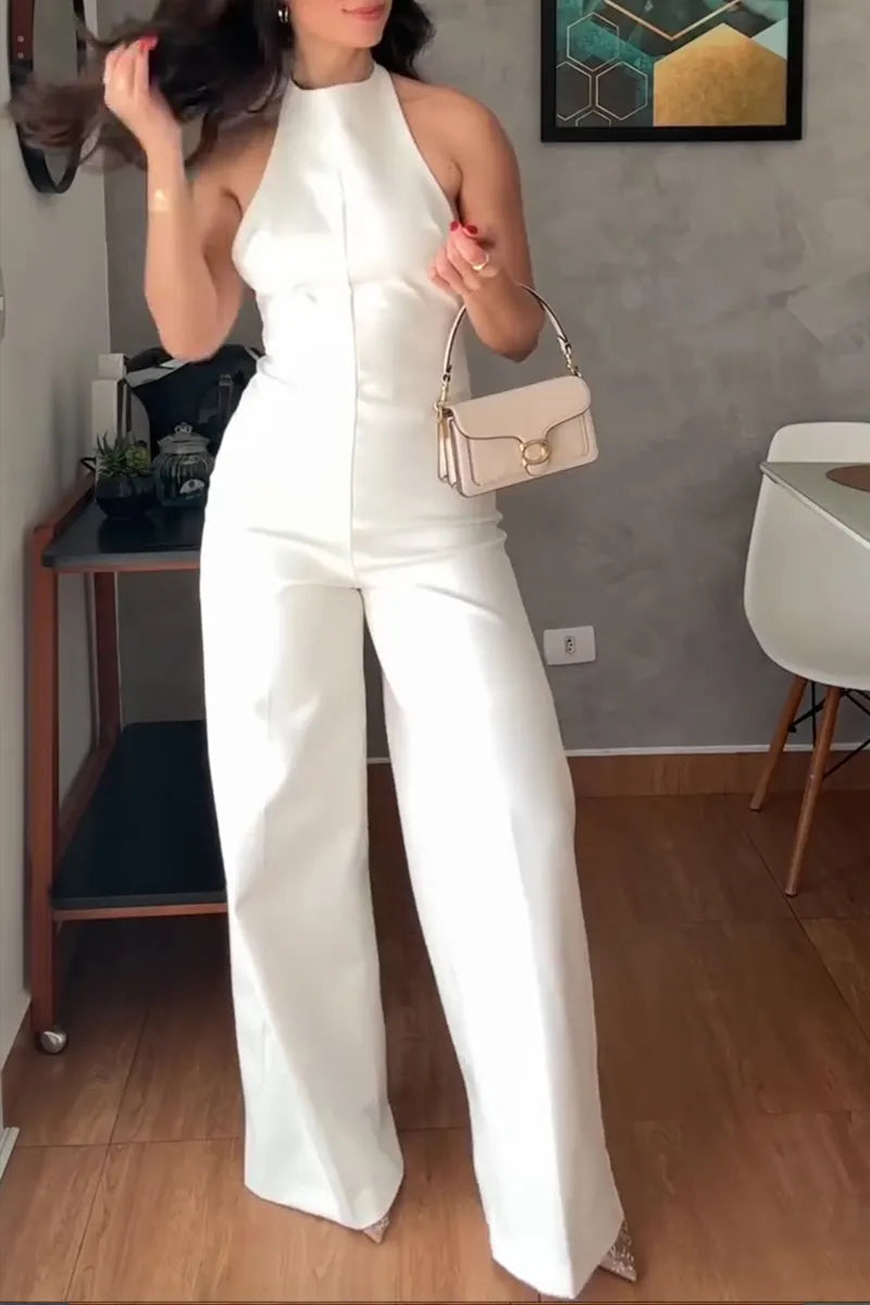 Women's Simple Commuter Backless Wide Leg Jumpsuit