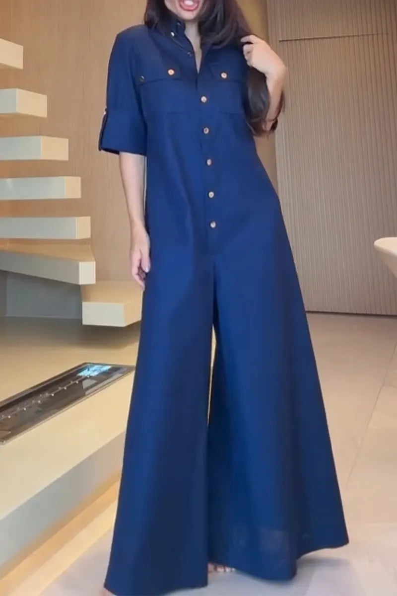 Women's Collar and Buckle Elegant Temperament Jumpsuit