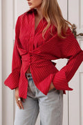 Women's Fashion Stripe Button Trim Shirts
