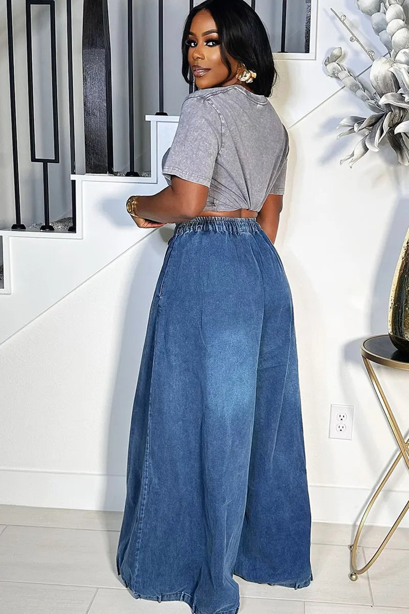 Women's Modern Elastic Waist Flowy Jeans