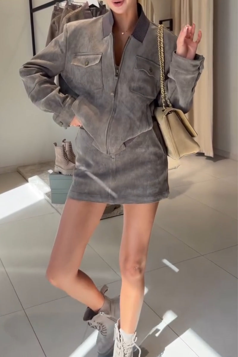 Women's Elegant Casual Lapel Jacket or Skirt