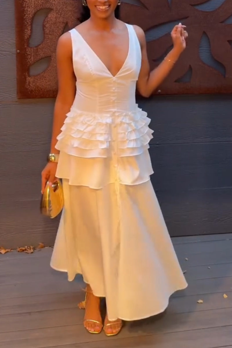 Women's V-neck Patchwork Solid Color Elegant Casual Dress