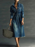 Women's Stylish Art Casual Stand Collar Washed Denim Dress