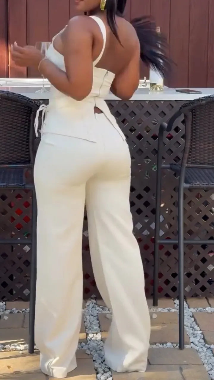 Women Off Shoulder Strap Top + Pants Sexy Casual Suit