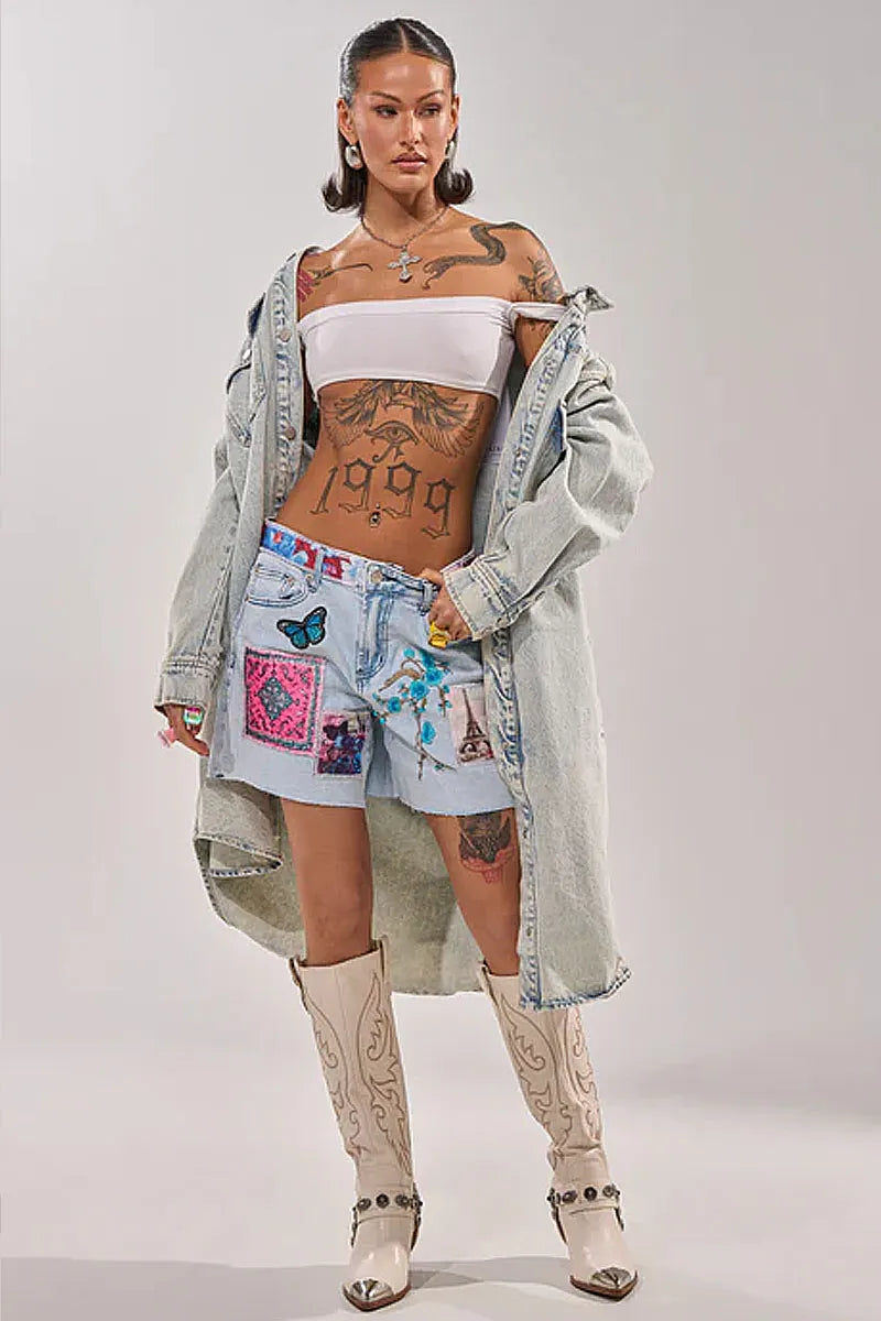 Women's Y2K Boho Embellished High Waist Denim
