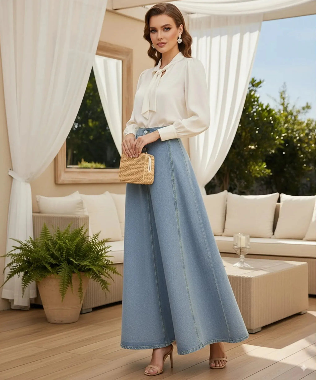 Denim Maxi Skirt - Sculpt Your Curves and Own Every Room with Effortless Grace