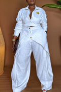 Women's Collar Splicing Short Top+ Splicing Pants Temperament Casual Suit