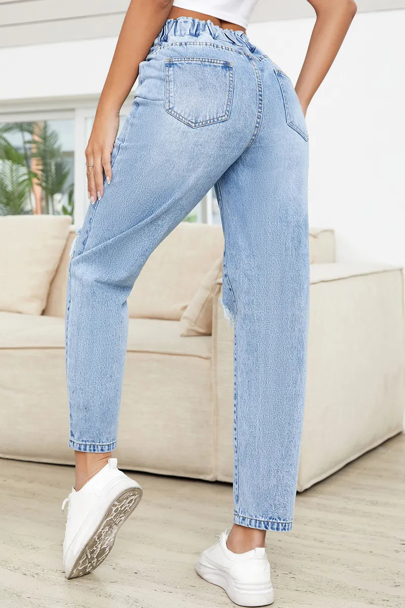 Women's Classic Slimming Ripped Straight-Leg Jeans