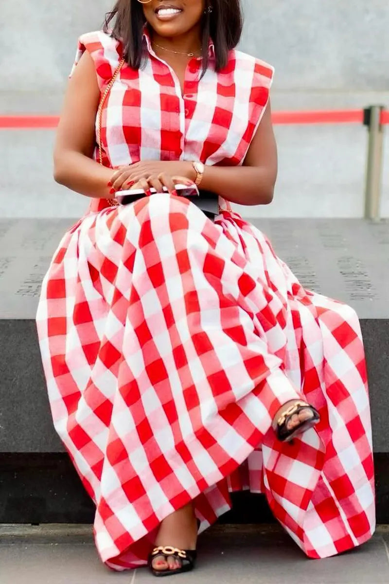 Women's Collar Plaid Top+ Half Skirt Elegant Casual Set